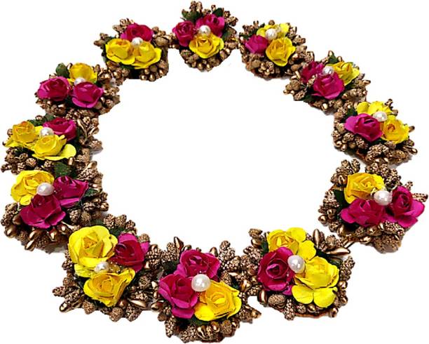 Proplady Princess Collection Floral Gajra Style Tiara/Crown with Gotta Patti & Golden Embellishments Hair Tiara for Girls & Women|Wedding Hair Hair Chain