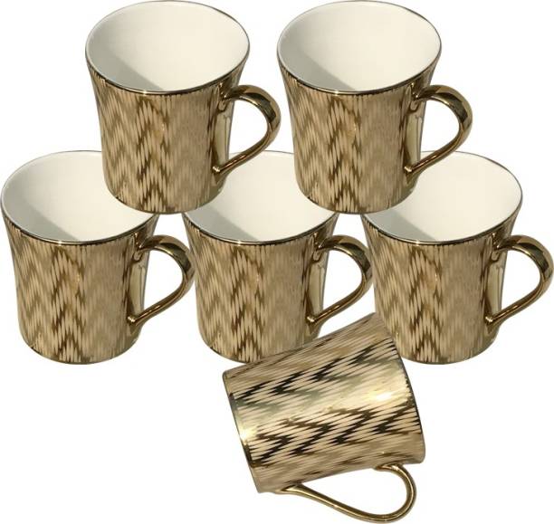 U.P.C. Pack of 6 Bone China Royal Gold Collection, Set Of 6 Cups And 6 Saucer Plates Of Fine Bone China Ceramics Tableware Daily Use , Set Of 6 Cups