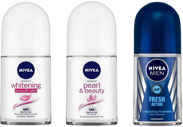 निविया WHITENING SMOOTH SKIN , PEARL BEAUTY & FRESH ACTIVE ROLL ON  -  पुरुषों और महिलाओं के लिए