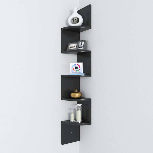 Decorestonia Zigzag Corner Wall Shelf Wall Mount Unit Racks and Wall Shelves Home Decor Wooden Wall Shelf