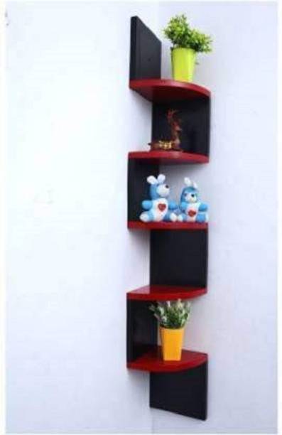 Decorestonia Zigzag Corner Wall Shelf Wall Mount Unit Racks and Wall Shelves Home Decor Wooden Wall Shelf