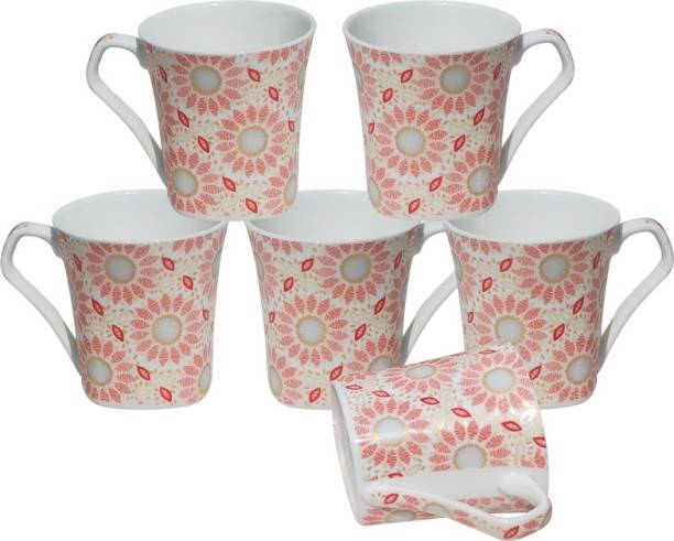 U.P.C. Pack of 6 Bone China Multi Color Decal Of Fine Bone China Ceramics Tableware, Daily Use Kitchen Ware, Set Of 6 Cups
