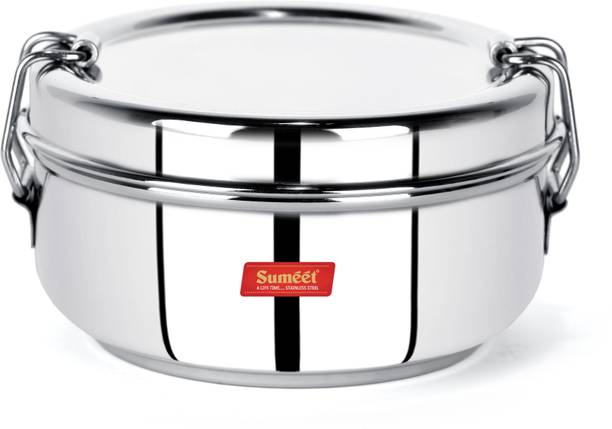 Sumeet Stainless Steel Food Pack Lunch Box with Steel Separator Plate and Locking Clip, 650ML Capacity 1 Containers Lunch Box