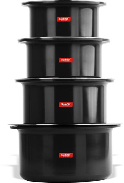 Sumeet 3mm Thick Hard Anodised Large Size Tope Set of 4Pc with S.S. Lid Size No.15 (3.50LTR), No. 16 (4.250 LTR), No. 17 (5 LTR), No. 18 (6 LTR) Cookware Set