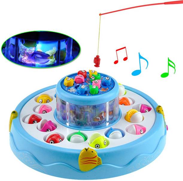 ZEUS Fishing Game for Kids Double Layer Magnetic Hooks Big and Small Fish Toy, Battery Operated Rotating, Musical & Lights. Party & Fun Board Game