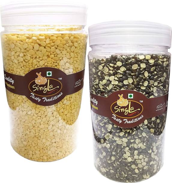 Singla Popular Moong dal, (Yellow) 500g, Urad chilka dal 500g combo pack of 2 (pack 2* 500g) Combo