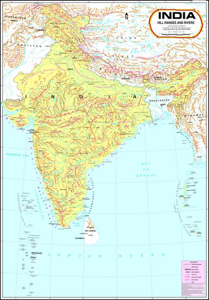 India Rivers & Hill Ranges map Photographic Paper