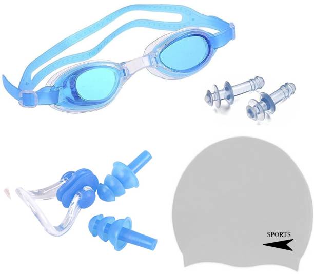 Innayat Unisex Swimming Set Cap, Goggle, Ear Plug & Nose Clip Swimming Kit (Combo-5) Swimming Kit