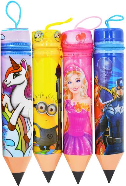 Quickk Multipurpose (Stationary) Pencil Pouch For Girls &amp; Boys , Set Of 4- Unicorn, Minion, Barbie, Avengers, Unicorn Art Plastic Pencil Boxes