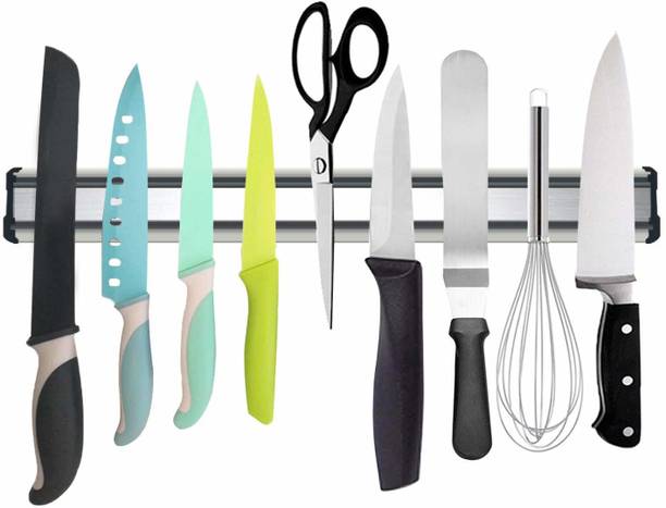 Clovva Magnetic Knife Strip, 14 Inch Stainless Steel Magnetic Knife Holder, Metal Magnet Knife Bar Hanger Rack Used as Kitchen Utensil Holder, Tool Holder, Black, Wall Mount Kitchen Organiser Magnet Pack of 1