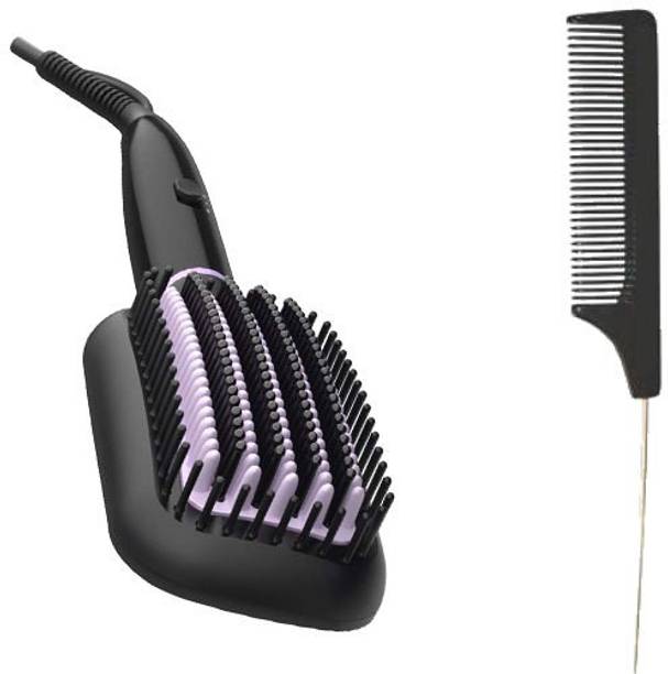 PHILIPS BHH880 Heated Straightening Brush with Thermoprotect Technology & Tail Comb with Steel Pin and Coarse Tooth Personal Care Appliance Combo