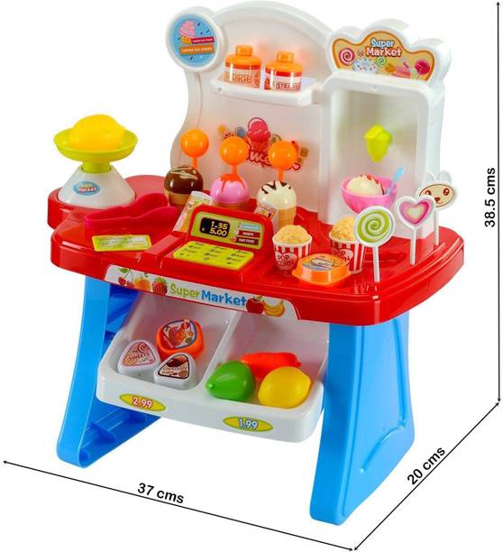 Magicwand Educational Early Development Pretend Play Mini Supermarket, Cash Register ,Shopping Cart Set with LED & Sound