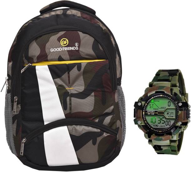 GOOD FRIENDS Military School Bag & Black Military Watch 36 L Laptop Backpack