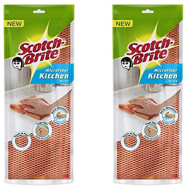 Scotch-Brite Microfiber Kitchen Wipe pack of 2 (Orange) Wet and Dry Microfibre Cleaning Cloth