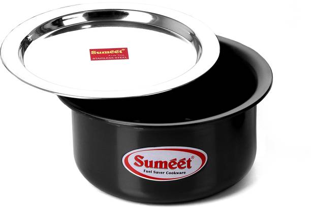 Sumeet 3mm Thick Hard Anodised Big Size Tope with S.S. Lid Size No.16 (4.250LTR) (26.2Cm Dia) Cookware Set