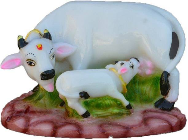 DesiDecor Kamdhenu Cow with Calf, Vastu Gau MATA Idol Decorative Showpiece  -  8.5 cm