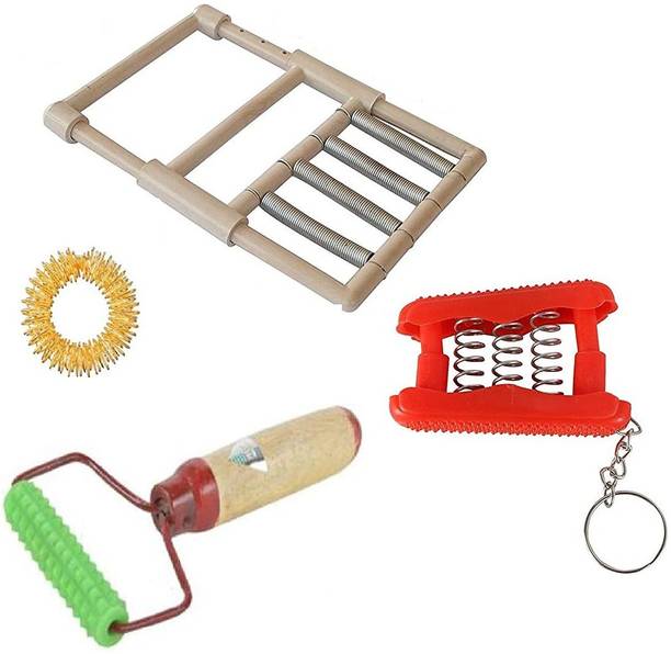 AHCS Accupressure Combo Pack of 4 Items | Hand Exercise and Movement Hand Gripper Acupressure Roller Blood Circulation Finger Massager Ring Combo Kit Massager