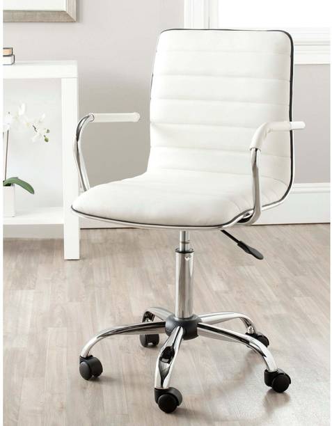 Finch Fox Height-Adjustable Faux-Leather Arm Conference Office Desk Chair for Computer/Salon/Spa/Medical (White) Leatherette Office Executive Chair