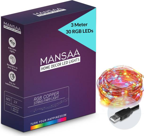 MANSAA 30 LEDs 3.05 m Multicolor Steady String Rice Lights