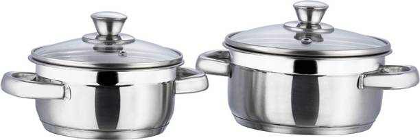 VINOD Stainless Steel Bremen Saucepot with Glass Lid - 2 Pcs इंडक्शन बॉटम कुकवेयर सेट