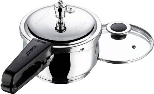 VINOD 18/8 Stainless Steel Splendid Plus,Outer Lid,SAS Bottom Handi Cooker 3.5 L Outer Lid Induction Bottom Pressure Cooker