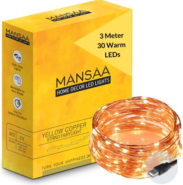MANSAA 30 LEDs 3.05 m Yellow Steady String Rice Lights