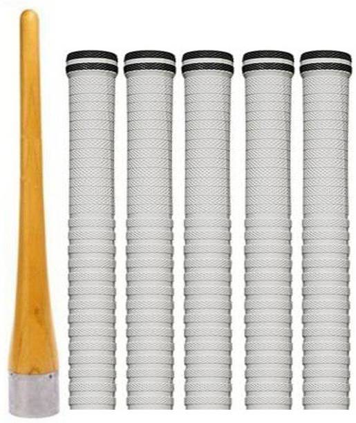 Y2M Pack of 5 Cricket Bat White Grip + One Wooden Cone (Gripper) Extra Tacky