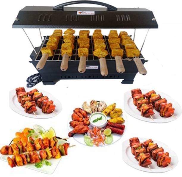 HOT LIFE Electric & Charcoal Barbeque (2 in 1 BBQ)"Multi Purpose"Grill with 6 Skewers Wooden Handle Electric Grill Big Electric Tandoor