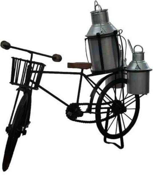 Eco Handicrafts Handmade Antique Decorative Wooden & Wrough Iron Milkman Cycle. Showpiece for Home Decor/Living Room,Table/Desk Top. Decorative Showpiece Decorative Showpiece - 18 cm