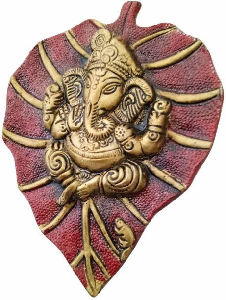 yogi Sunrise Ganesh Ji Wall Hanging Red Leaf Design Ganesha Idol for Home Decoration Decorative Showpiece  -  18 cm