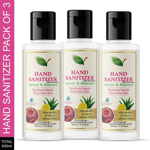 Bioly  (Pack of 3) kills 99.99% germs and infection without water with triple action formula sanitizes Hand Sanitizer Bottle