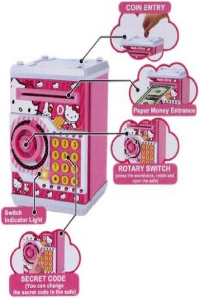 kdsn New Latest Money safe kids piggy with electornic lock ATM bank Coin Bank (Pink) Coin Bank