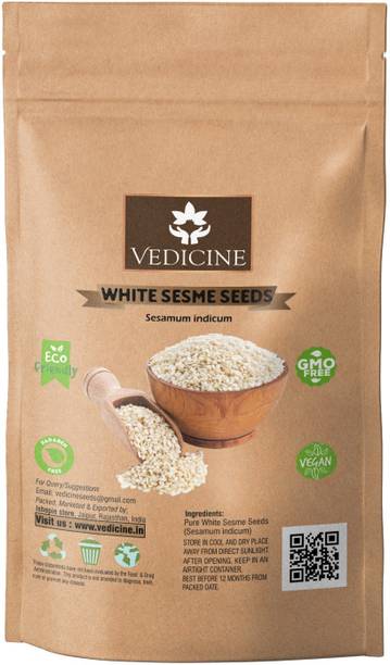 VEDICINE Raw White Sesame Seeds- Keto Friendly Safed Til Rich in Fiber -150gm