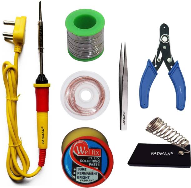 FADMAN Basic Complete Part Type-7 Soldering Iron Kit | Wire Cutter | Stand | Solder Wire | Tweezer | Soldering Flux | Desoldering Wick | Soldering Iron 25 W Simple