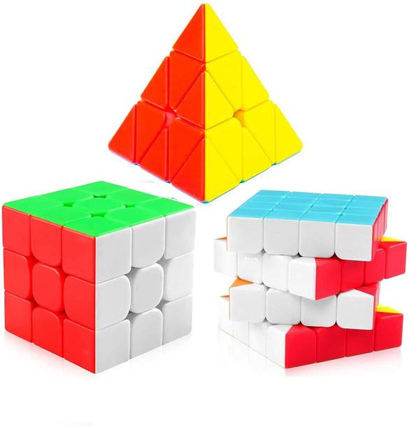 Authfort Cube 3x3 4x4 and Pyraminx Pyramid Triangle Puzzle Cubes Combo Set