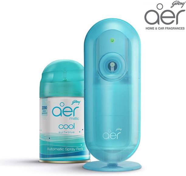 Godrej Smooth Sea Breeze, Cool Automatic Spray matic, Automatic Air Freshener Kit with flexi control - Cool Surf Blue (225 ml)