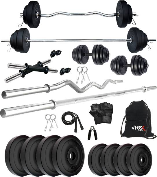 KRX PVC 20 Kg Home Gym Set with 3 Ft Curl & 5 Ft plain Rod & 1 Pair Dumbbell Rods Home Gym Kit