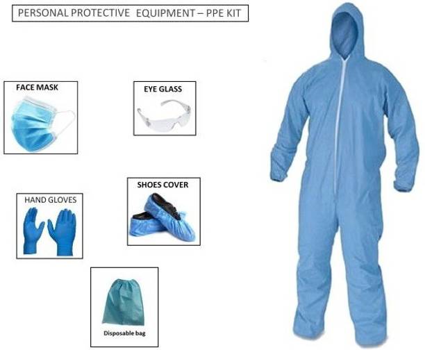 Ameya Traders PPE KIT with full body cover, Head cover, Hand Gloves , Safety Goggles, 3 Ply Face Mask, Shoe Cover & Bio Medical Waste Bag Safety Jacket