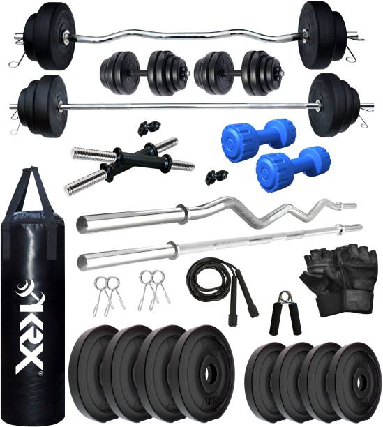 KRX 30 kg PVC 30 KG COMBO 343 WB with Unfilled Punching Bag & PVC Dumbbells Home Gym Combo