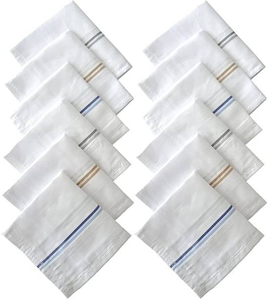 Fabreez Large Cotton Hanky For Men Striped XXL ( Size: 46 x 46 CM) ["White"] Handkerchief