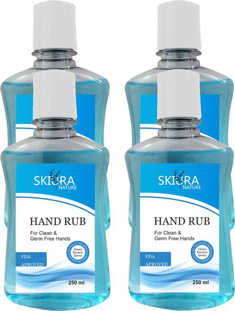 Skiura Hand Rub with 70% Alcohol, FDA Approved (Kills Germs & Bacteria without using water) with Tea Tree Oil (Pack of 4) Hand Rub Bottle