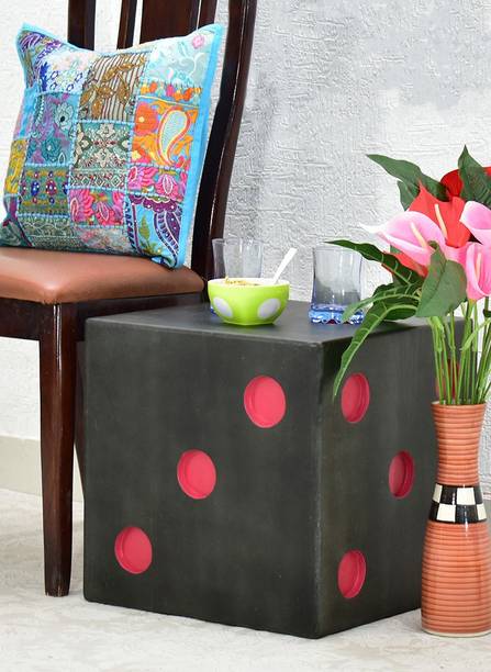 SamDecors Solid Wood 16"x16"x16" Cube/Dice Side Bar Table With Pink Holes To Keep Glasses (Rustic Finish in Black) Solid Wood Side Table