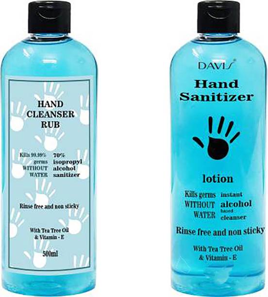 davis Instantly Kills 99.9% Germs Without Water  Bottle (500 ml AND 100 ml) Hand Sanitizer Bottle