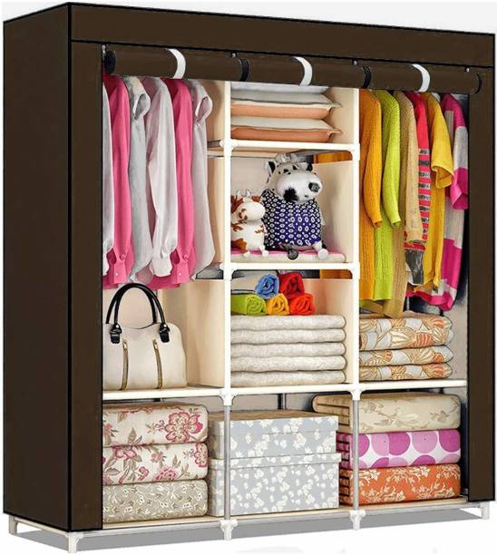 FurniGully 6 + 2 Shelf 3 Door 88130 (Finish Color -Red Do-It-Yourself) Carbon Steel Collapsible Wardrobe