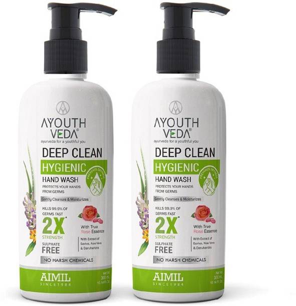 AYOUTHVEDA DEEP CLEAN HYGIENIC HAND WASH 300ML (PACK OF 2) | 100% Natural | SULPHATE FREE | NO HARSH CHEMICALS | SOFT ON HANDS Hand Wash Pump Dispenser
