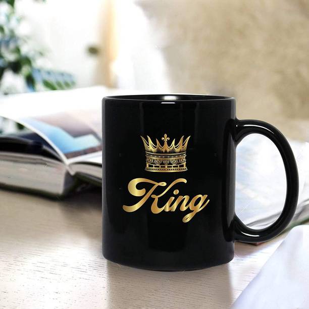 V Kraft "king" quote beautiful black Ceramic with Handle-Perfect Gift to Anyone On Any Occasion | Coffee & Tea Cup | Pack of 1, 330ml Ceramic Coffee Mug