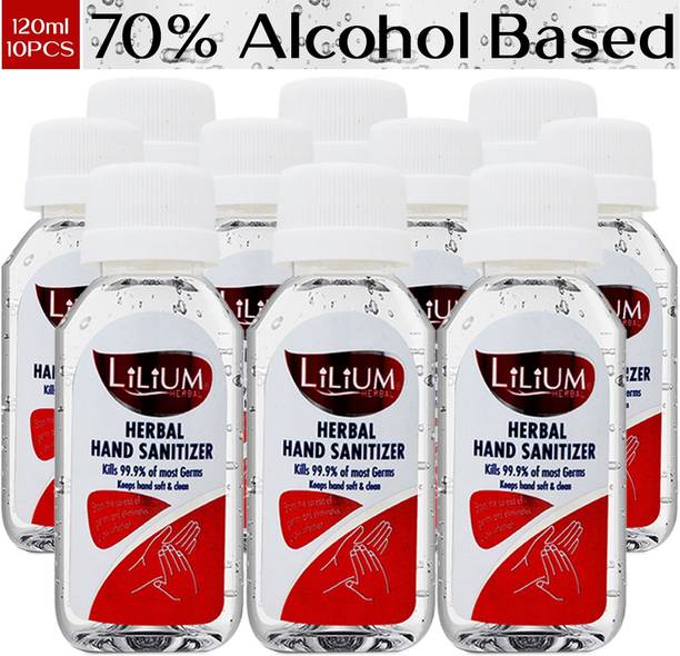 LILIUM Hand Cleanser (Sanitizer), Round Bottle, 1200ml, Pack of 10 Hand Sanitizer Bottle