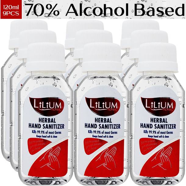 LILIUM Hand Cleanser (Sanitizer), Round Bottle, 1080ml, Pack of 9 Hand Sanitizer Bottle