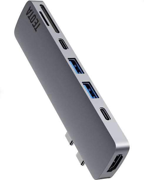 TEQTA 7 in 2 USB C Thunderbolt 3.0 Hub for MacBook Pro, MacBook Air, M1 MacBook- Grey Thunderbolt USB C Hub 7 in 2 Aluminium Docking Hub with 4K HDMI