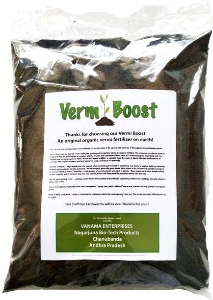 vermi boost 1KG 100% Earthworms Organic Vermi-compost, Black Gold, For Plants health Manure